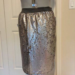Matte Gunmetal Sequin Pencil Skirt